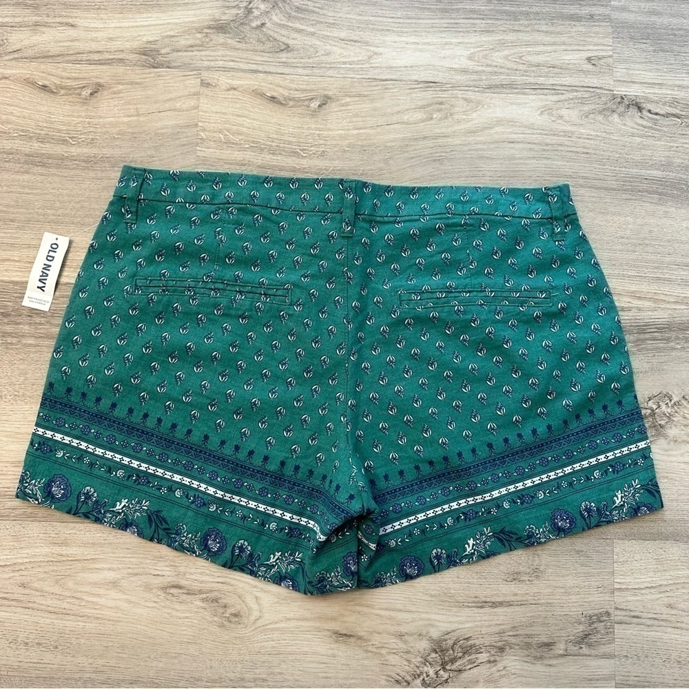 NWT Old Navy Turquoise Green Paisley Floral Linen Shorts Size 12 Summer Boho - Picture 7 of 10